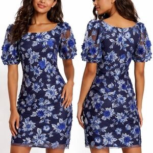Eliza J Navy Blue Floral Embroidered Sheath Dress NWT Size 10 Women's
